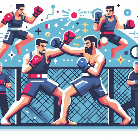 Boxing match. Vector illustration in flat style. Sport background.のイラスト素材