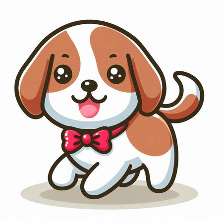 Cute cartoon dog with bow tie. Vector illustration isolated on white background.のイラスト素材