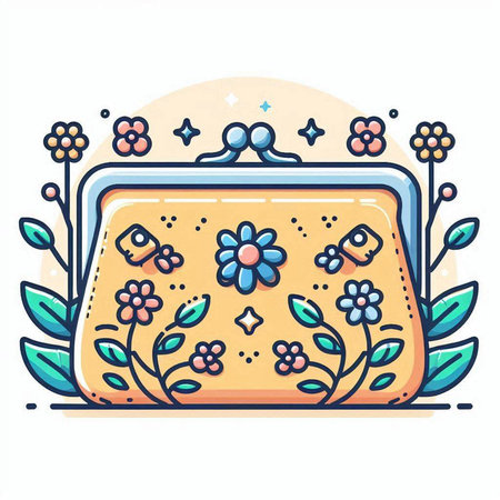 Purse with flowers and leaves. Vector illustration in doodle style.のイラスト素材