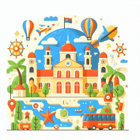 Travel and tourism concept. Vector illustration in flat style. Travel and vacation.のイラスト素材