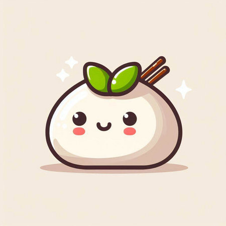 Cute cartoon rice ball with chopsticks. Vector Illustration.のイラスト素材