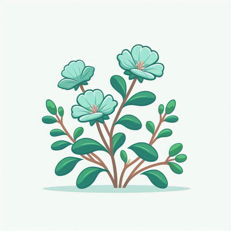 Illustration of a bouquet of blue flowers with green leaves.のイラスト素材