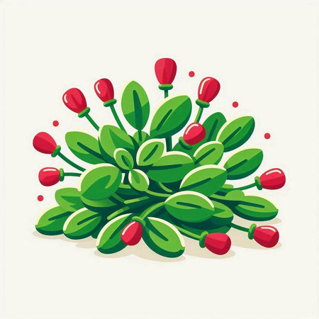 Illustration of a green plant with red berries on a white backgroundのイラスト素材