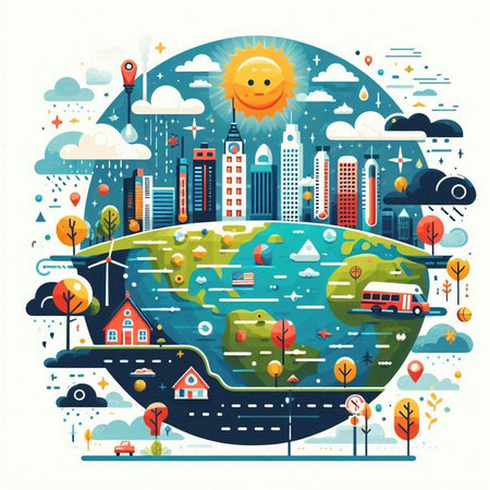 Ecology concept. Vector illustration in flat style. City landscape.のイラスト素材
