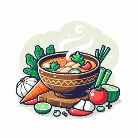 Sukiyaki japanese noodle in bowl vector illustrationのイラスト素材