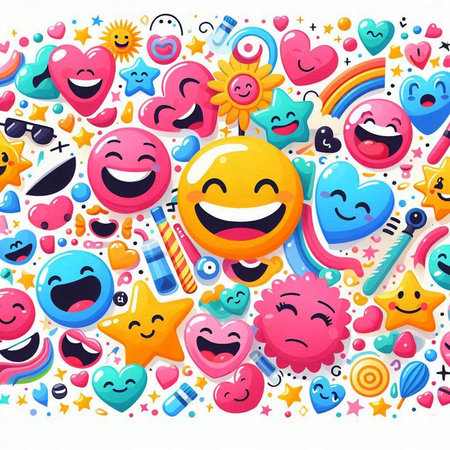 Cartoon smiley face background. Vector illustration of emoji face.のイラスト素材