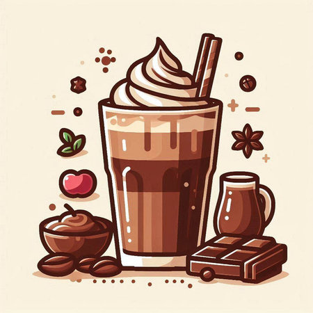 Coffee cup with whipped cream and chocolate, vector illustration.のイラスト素材