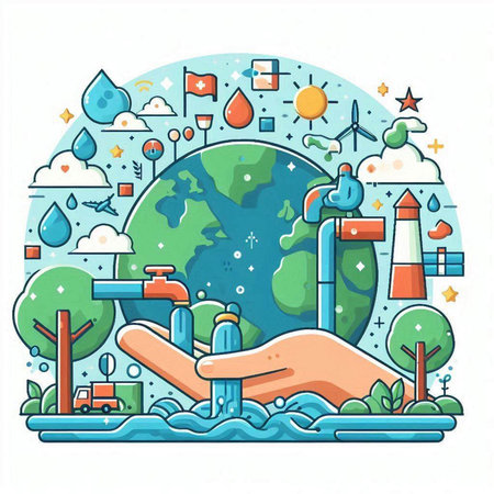 Ecology concept, save the planet, save water, vector illustrationのイラスト素材