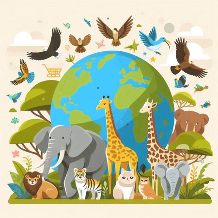 Animals in the world. Vector illustration in flat design style.のイラスト素材