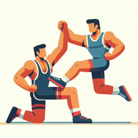 Two athletic men are fighting. Vector illustration in a flat style.のイラスト素材