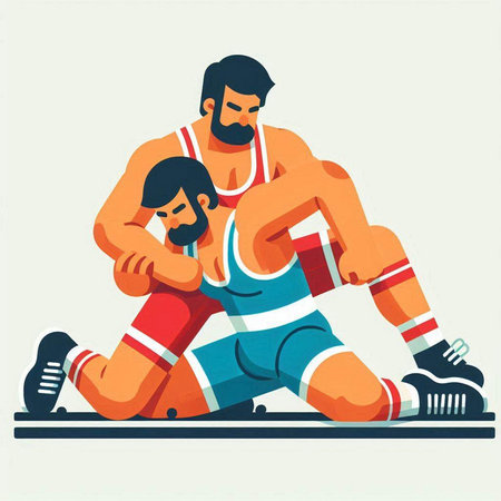 Athletic man and his son in the gym. Vector illustrationのイラスト素材