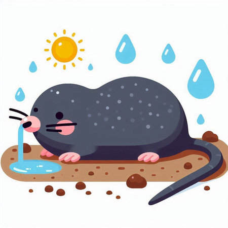 Mouse on the ground in the rain. Vector illustration on white background.のイラスト素材