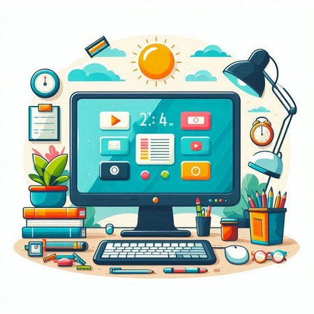 Flat design modern vector illustration concept of online education and learning.のイラスト素材