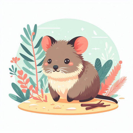 Cute little mouse sitting on the ground. Vector illustration in cartoon style.のイラスト素材