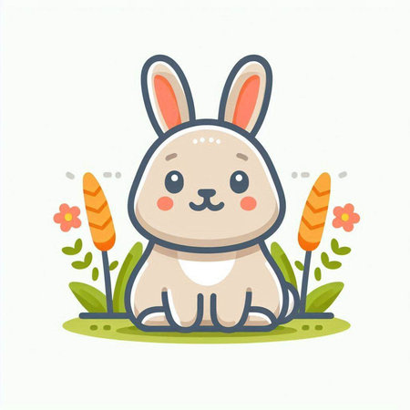 Cute rabbit sitting on the grass. Vector illustration in cartoon style.のイラスト素材