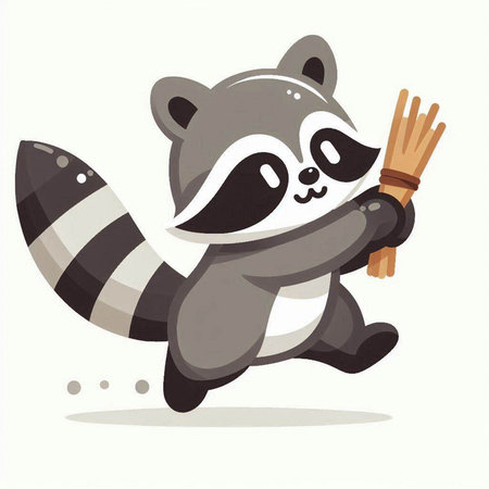 Cute raccoon jumping and waving his hand. Vector illustration.のイラスト素材