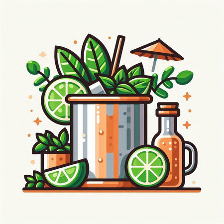 Cocktail drink with lime and lemon. Vector illustration in flat styleのイラスト素材
