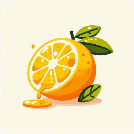 Citrus fruit orange vector illustration. Citrus fruit with leavesのイラスト素材