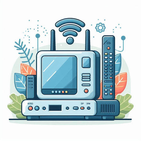 Vector illustration of a modern wireless router on the background of nature.のイラスト素材