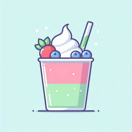 Fruit smoothie in a cup with whipped cream. Vector illustration.のイラスト素材