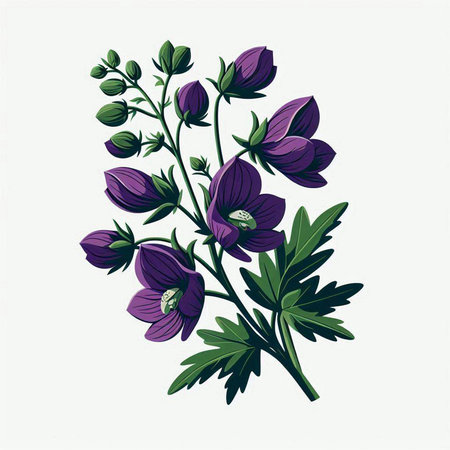 Violet flowers isolated on white background. Hand drawn vector illustration.のイラスト素材
