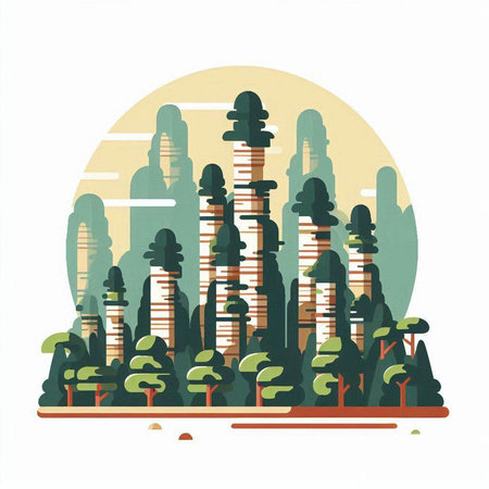 Trees in the forest. Vector illustration in flat cartoon style.のイラスト素材