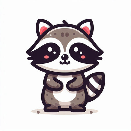 Cute raccoon cartoon vector illustration. Isolated on white background.のイラスト素材