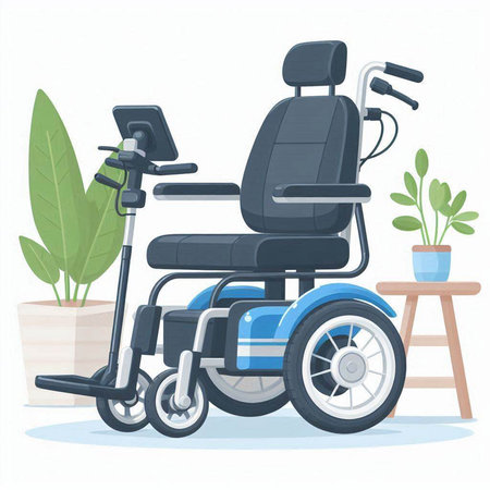 Wheelchair in flat style. Wheelchair for disabled people. Vector illustration.のイラスト素材