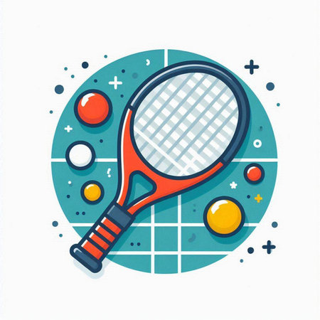 Tennis racket and balls flat icon isolated on white background. Vector illustration.のイラスト素材