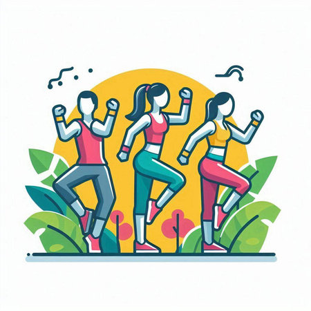 Vector illustration of a group of people in sportswear running in the park.のイラスト素材