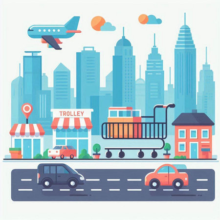 Flat design modern vector illustration concept of shopping, delivery and transportation.のイラスト素材
