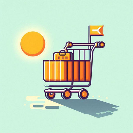 Illustration of a shopping cart with a flag on it. Vector illustration.のイラスト素材
