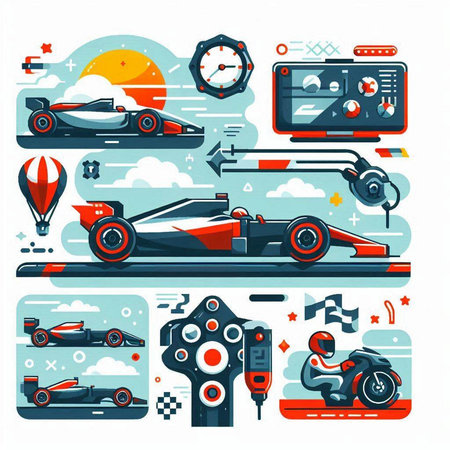 Futuristic racing cars. Flat style vector illustration. Modern technologies.のイラスト素材