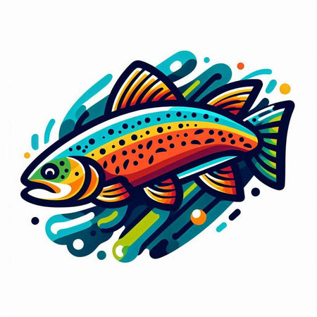 Colorful rainbow trout fish on a white background. Vector illustration.のイラスト素材