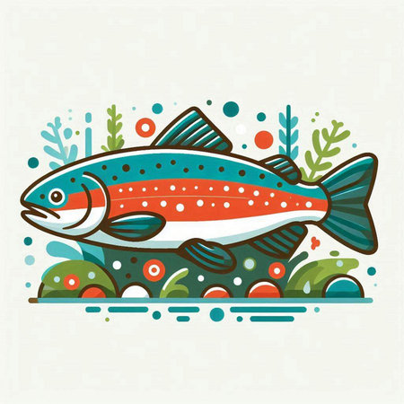 Colorful vector illustration of a rainbow trout fish in a flat style.のイラスト素材