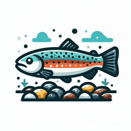 Colorful vector illustration of a rainbow trout in a flat style.のイラスト素材