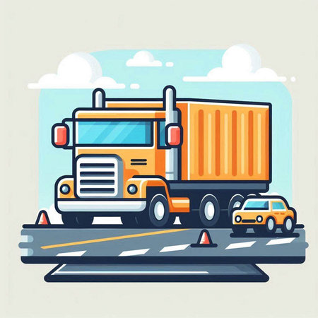 Cargo truck on the road in flat style. Vector illustration.のイラスト素材