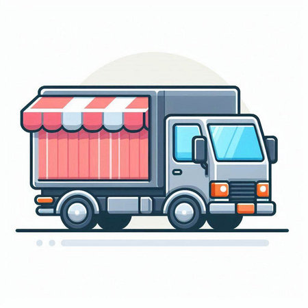 Truck with awning on a white background. Vector illustration.のイラスト素材