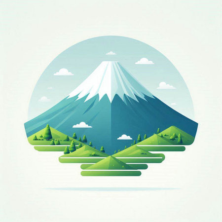 Mt. Fuji in the clouds. Mountain landscape. Vector illustration.のイラスト素材