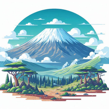 Mt. Fuji and the forest in the background. Vector illustration.のイラスト素材