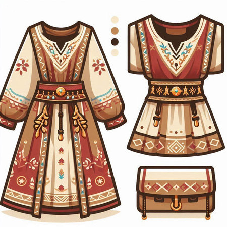 Ukrainian folk costume. Set of ethnic clothes. Vector illustrationのイラスト素材