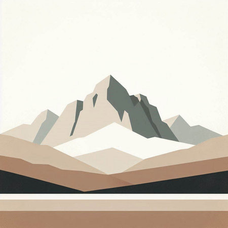 Mountains and lake in retro style. Minimalist illustration.のイラスト素材
