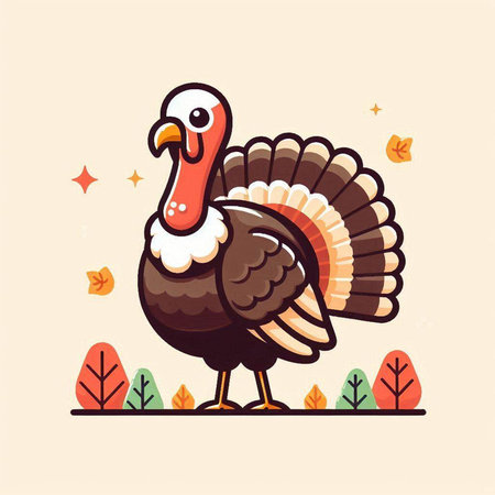 Cartoon Thanksgiving Turkey Bird Vector Illustration. Cute Cartoon Characterのイラスト素材