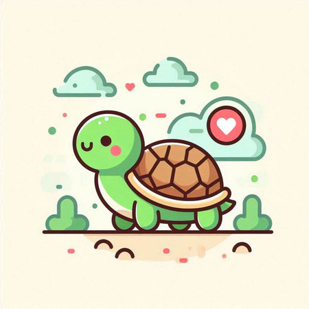 Cute turtle in the park. Vector illustration in flat style.のイラスト素材
