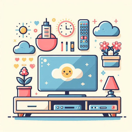 Modern flat design vector illustration concept of home appliance, television, remote control, remote control.のイラスト素材