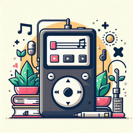 Retro music player in flat style. Vector illustration for your designのイラスト素材