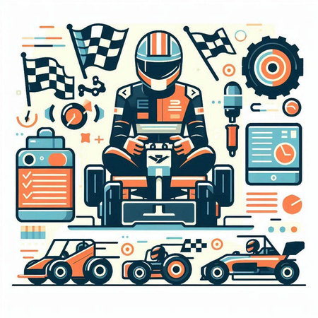 Vector illustration of karting. Flat design concept for web banner, website page, print media.のイラスト素材