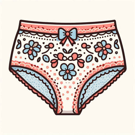 Women's panties with floral ornament. Vector illustration in doodle style.のイラスト素材