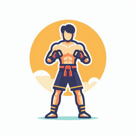 Boxer flat vector illustration. Boxer in shorts and gloves.のイラスト素材