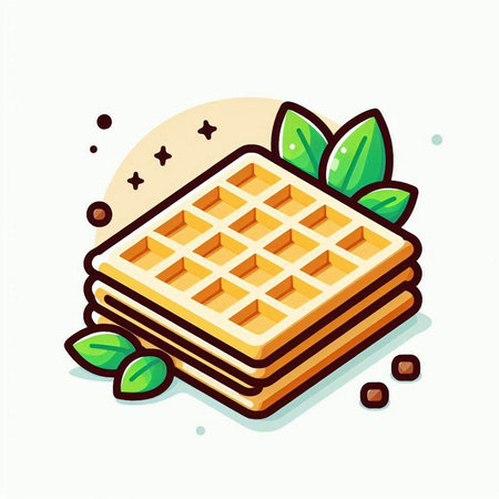 Belgian waffles with mint leaves on white background. Vector illustration.のイラスト素材